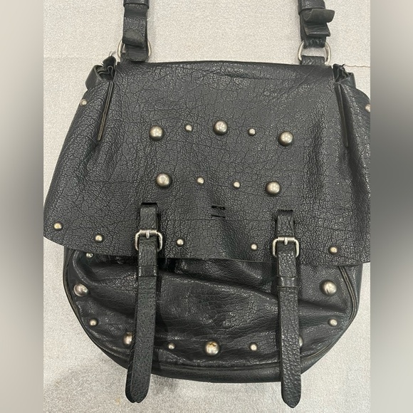 Lucky Brand Pebble Leather Studded Black Crossbody Bag Boho Hippie - Picture 2 of 16